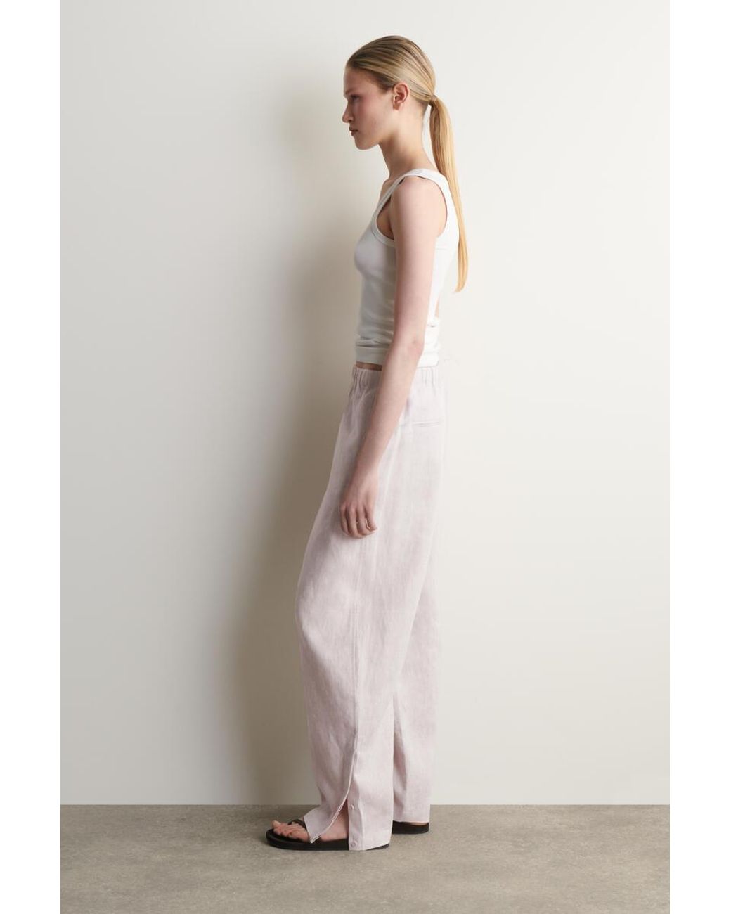 COS Pink Elasticated Linen Barrel-Leg Pants
