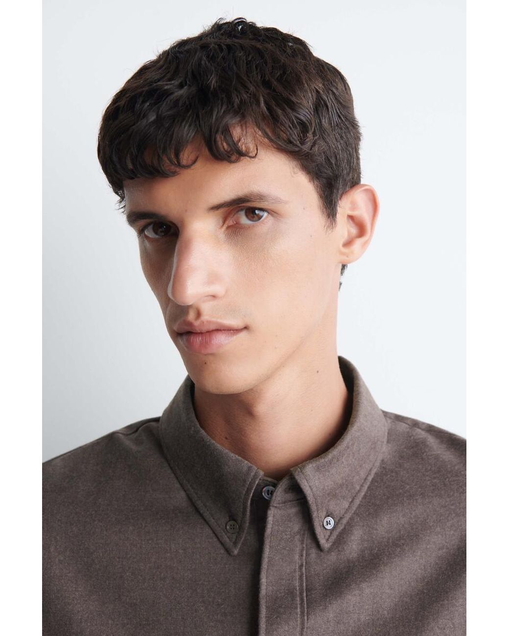 COS Brown Wool-Flannel Button-Down Collar Shirt for men