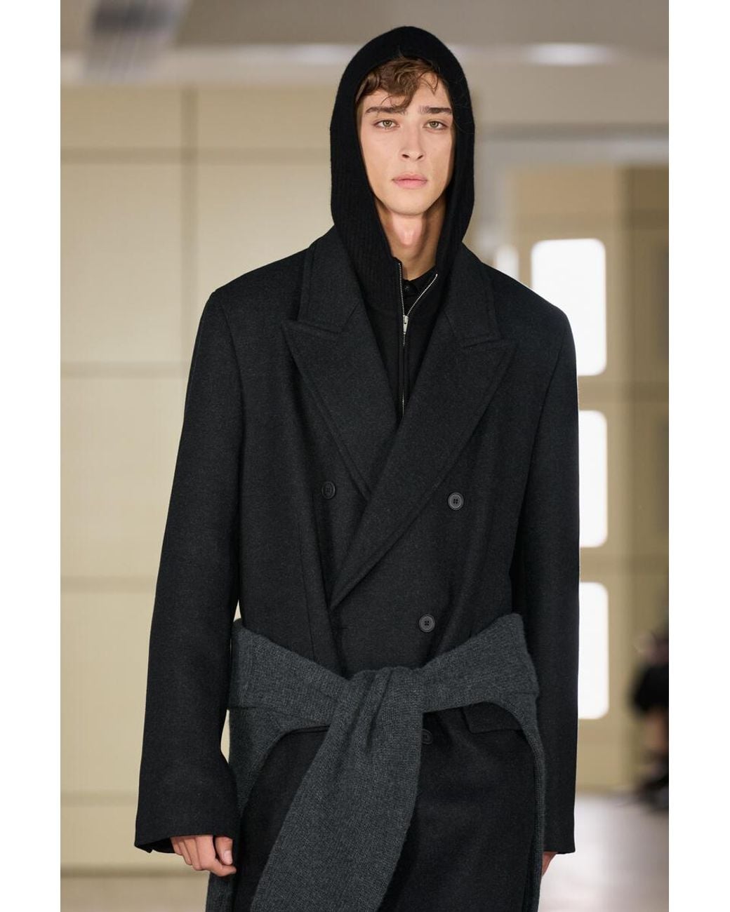 COS Black Double-Breasted Wool-Blend Long Coat for men
