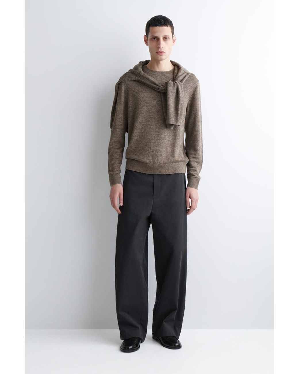 COS Brown Knitted Linen Crew-Neck Sweater for men
