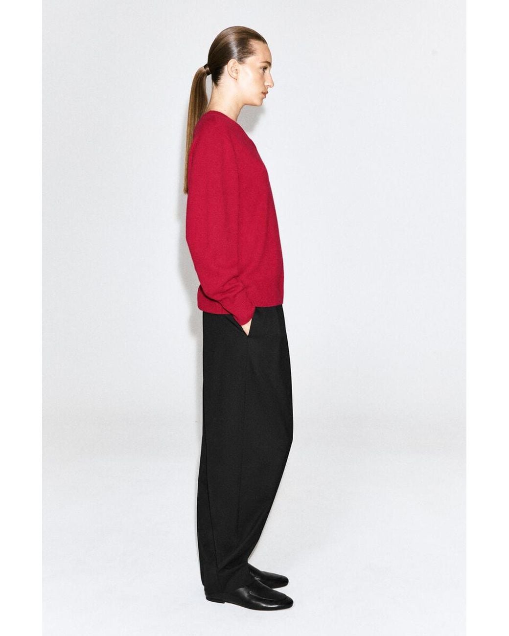 COS Red Sculpted Cashmere V-Neck Sweater
