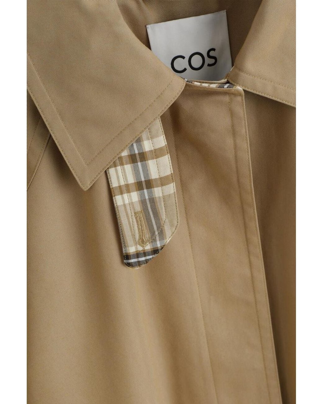 COS Natural Check-Detail Belted Cotton Trench Coat
