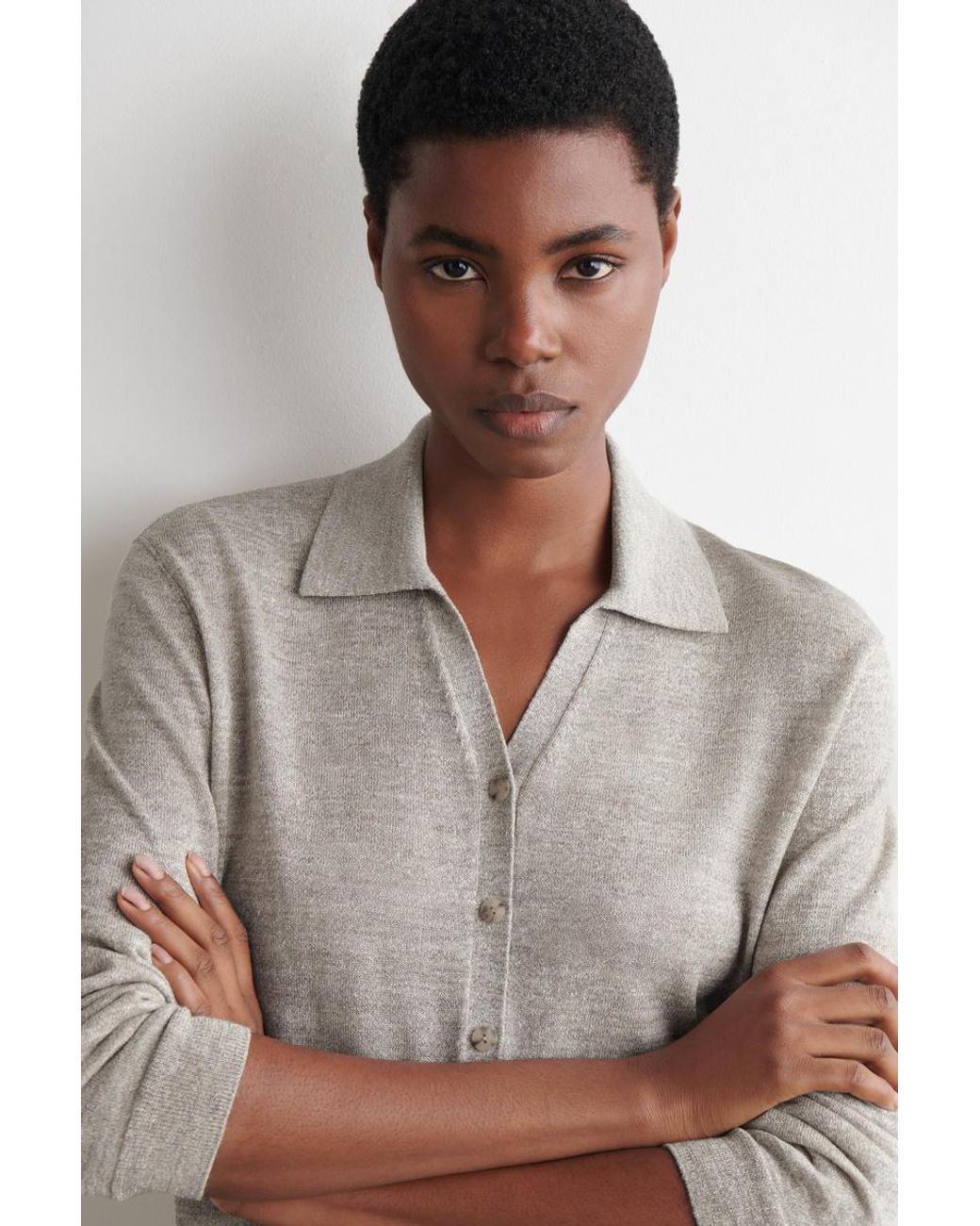 COS Gray Knitted Linen-Merino Shirt
