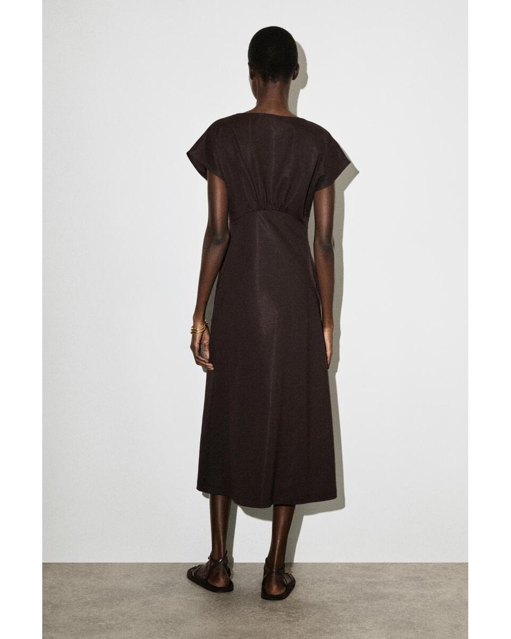 COS Brown Sculpted Gathered Jersey Midi Dress