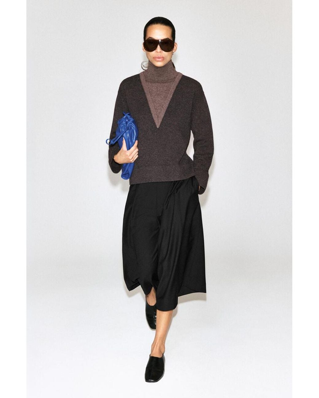 COS Brown Layered Funnel-Neck Merino Wool Sweater
