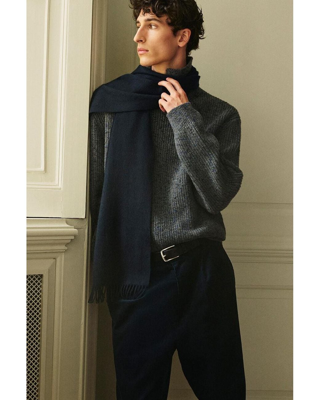 COS Gray Donegal-Effect Wool-Cotton Polo Jumper for men