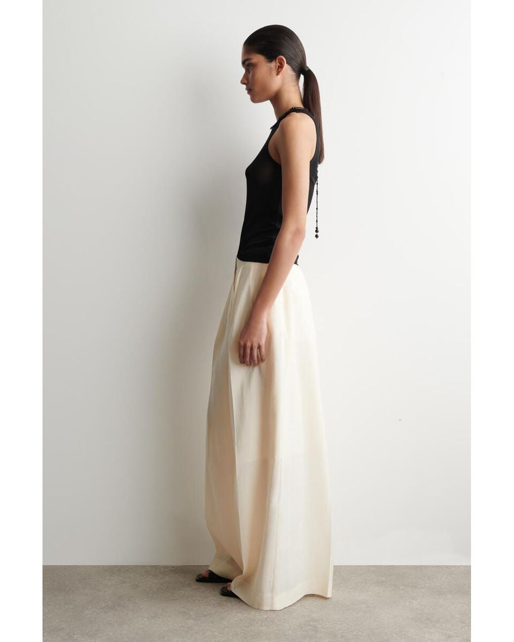COS Natural Pleated Modal Wide-Leg Trousers