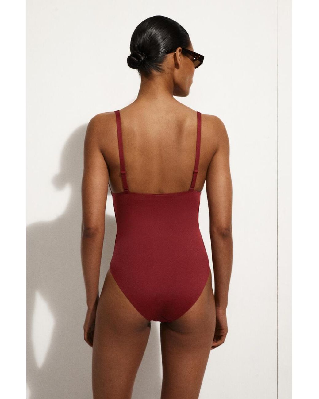 COS Red Bonded-Scuba V-Neck Swimsuit