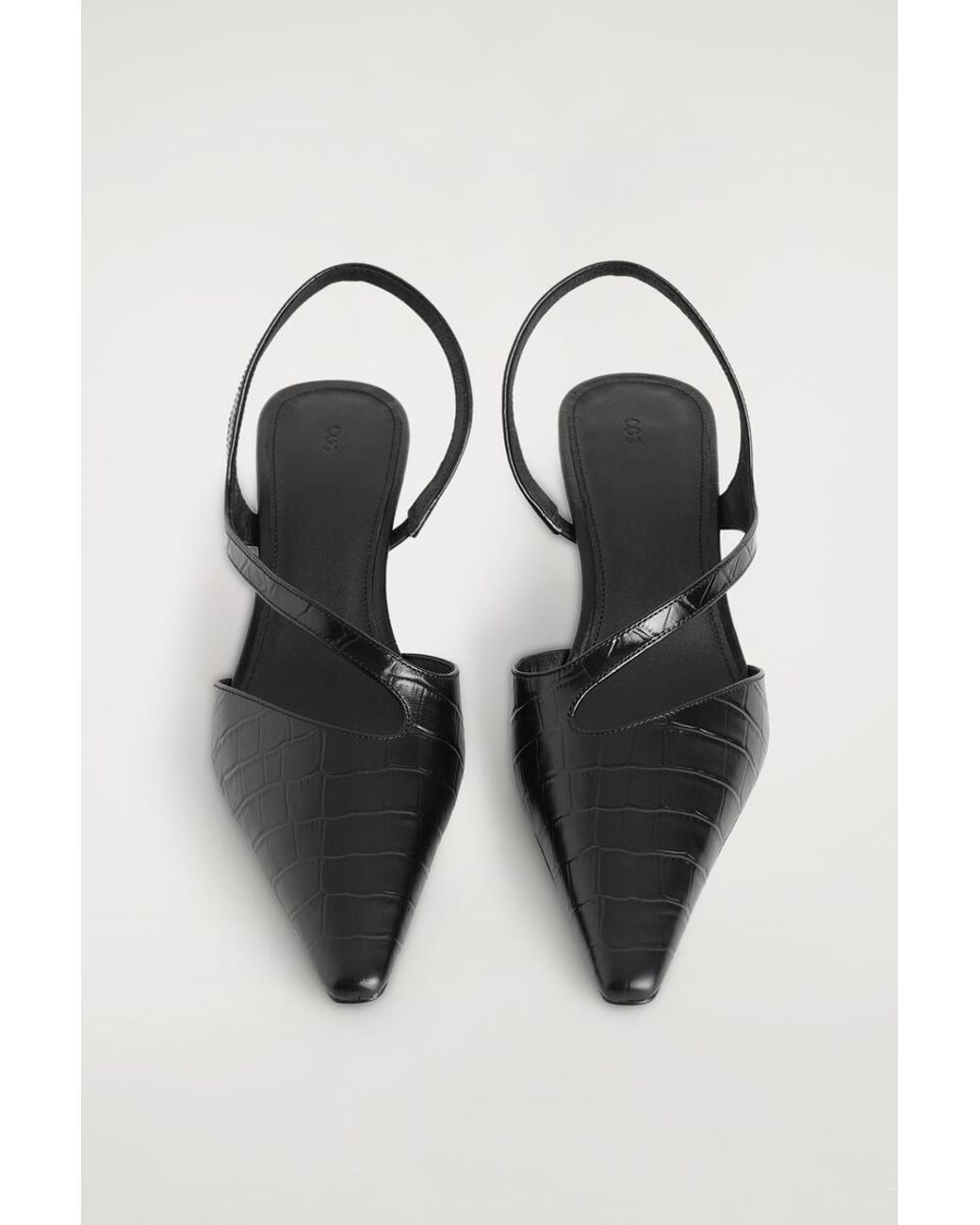 COS White Croc-Effect Leather Slingback Pumps