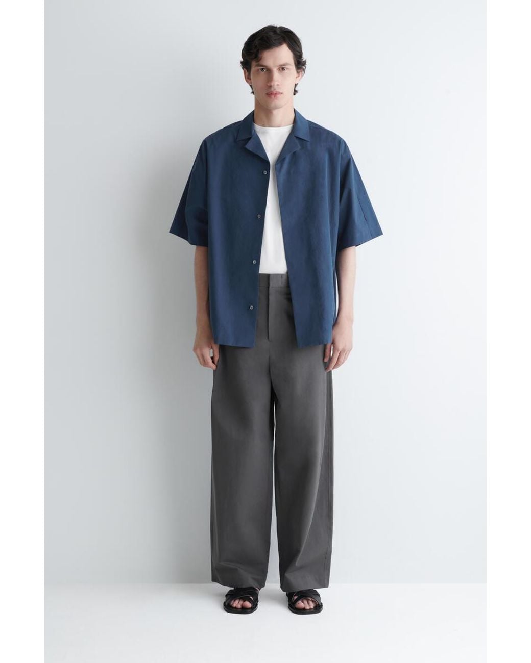 COS Blue Embroidered Camp-Collar Pima Cotton Shirt for men