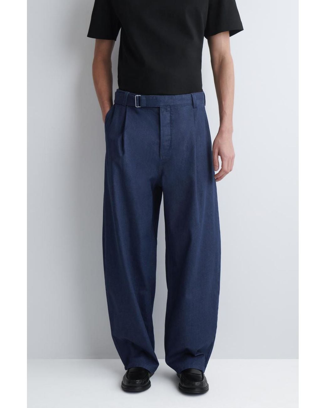 COS Blue Belted Denim Relaxed-Fit Barrel-Leg Pants for men