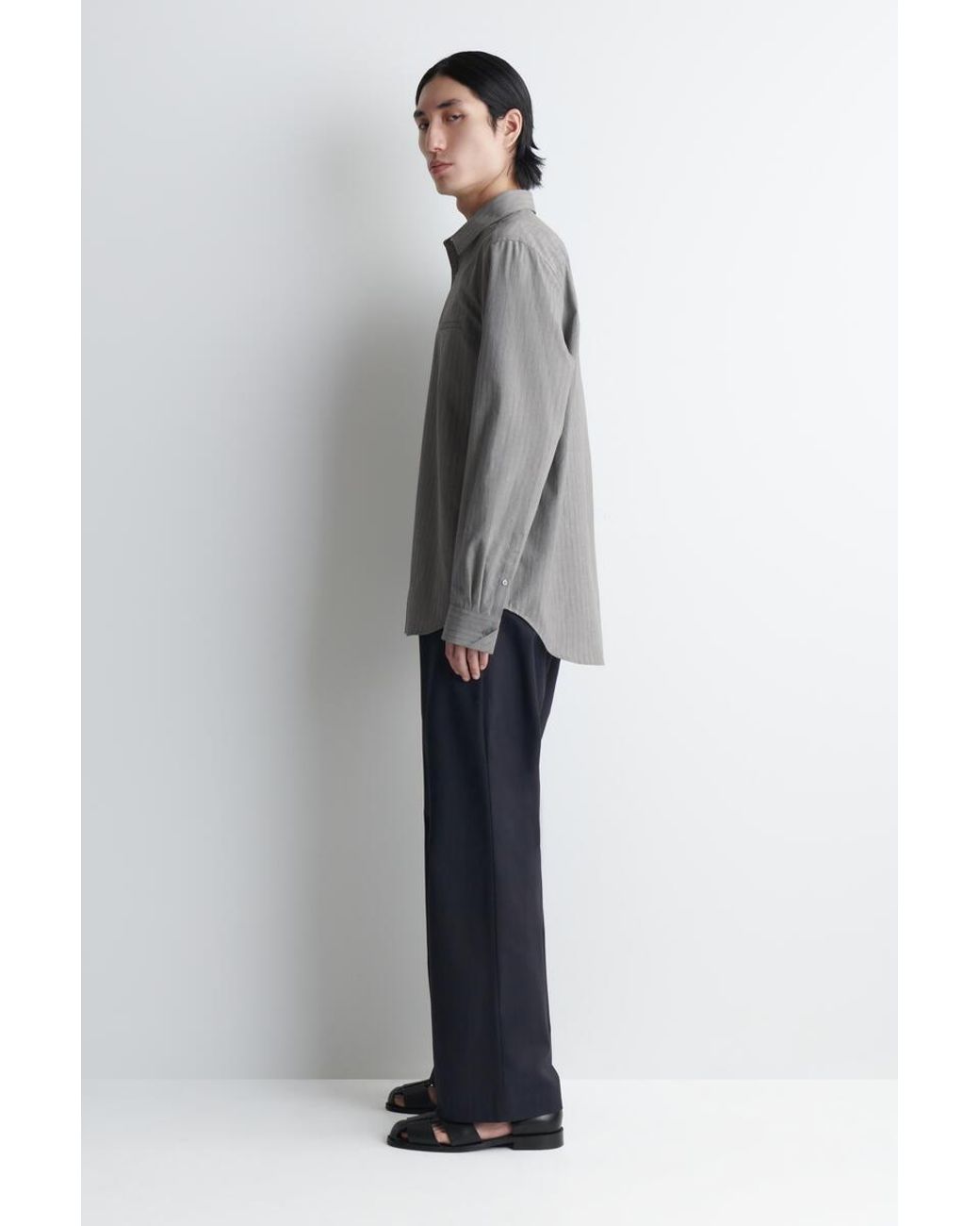 COS Gray Striped Cotton Shirt for men