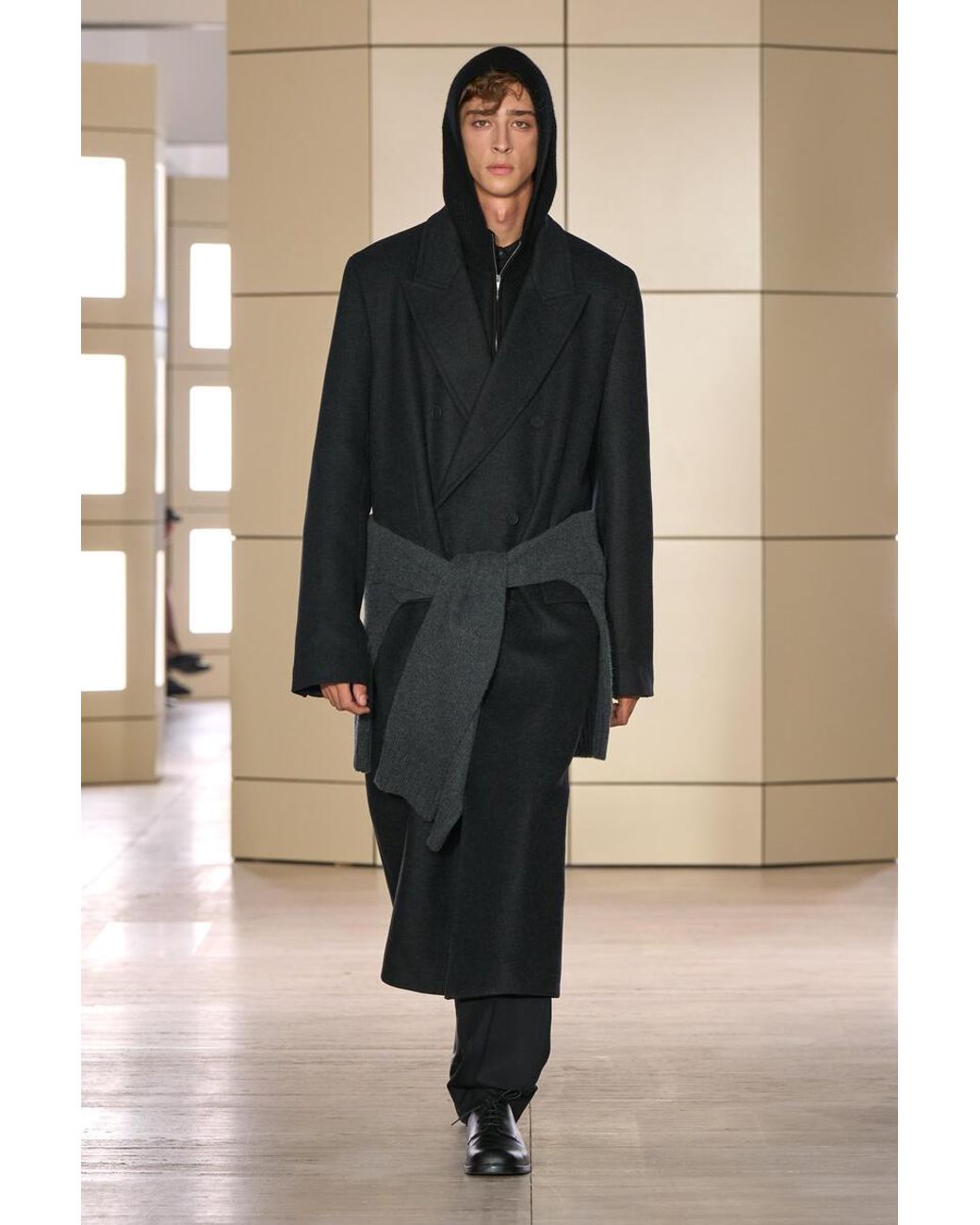 COS Black Double-Breasted Wool-Blend Long Coat for men