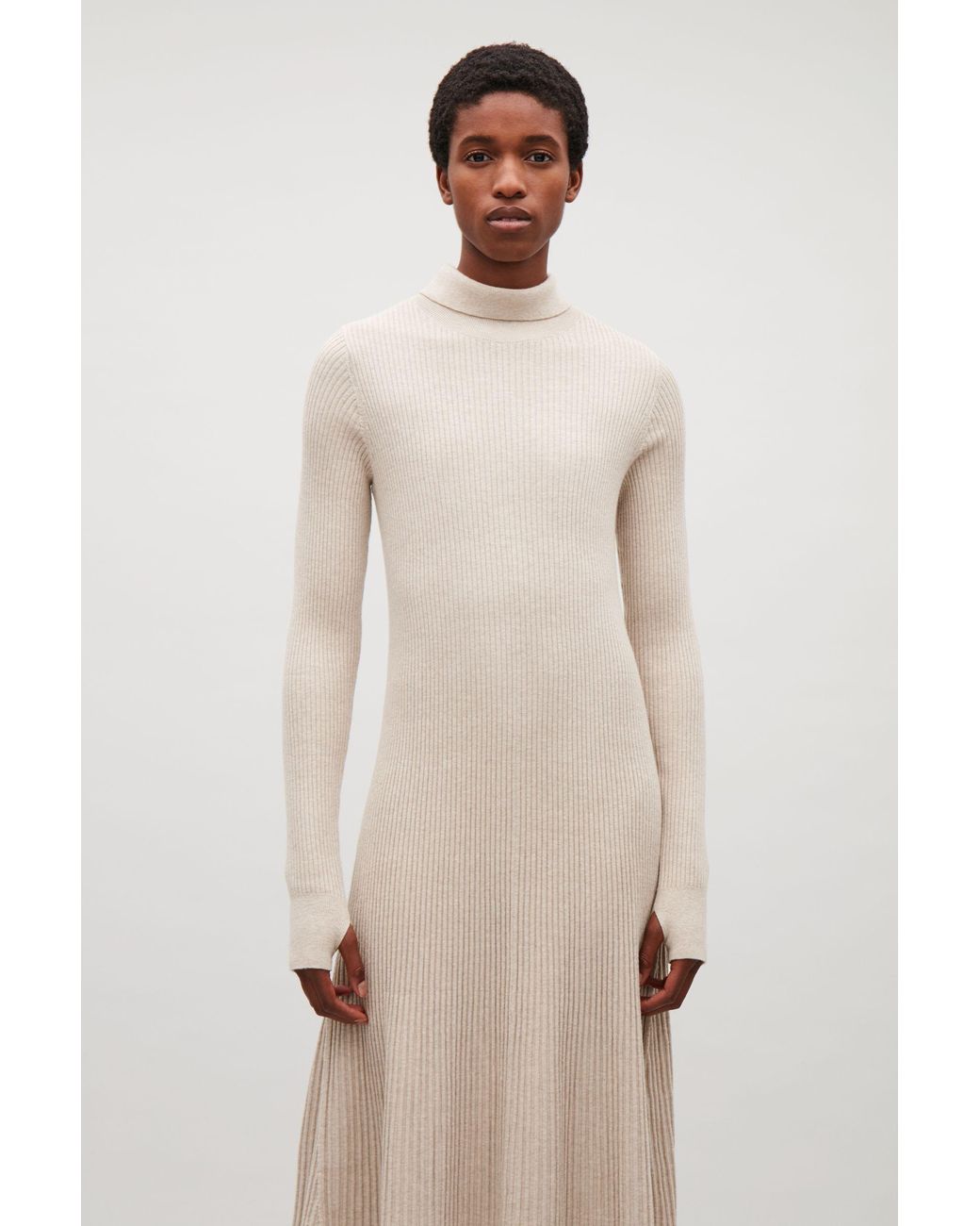 Ribbed High Square Neck Midi Sweater Dress