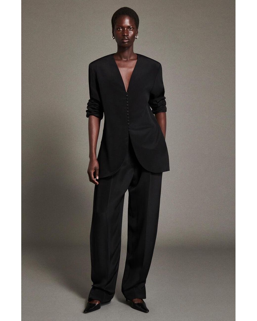 COS Black Pleated Silk-Crepe Barrel-Leg Trousers