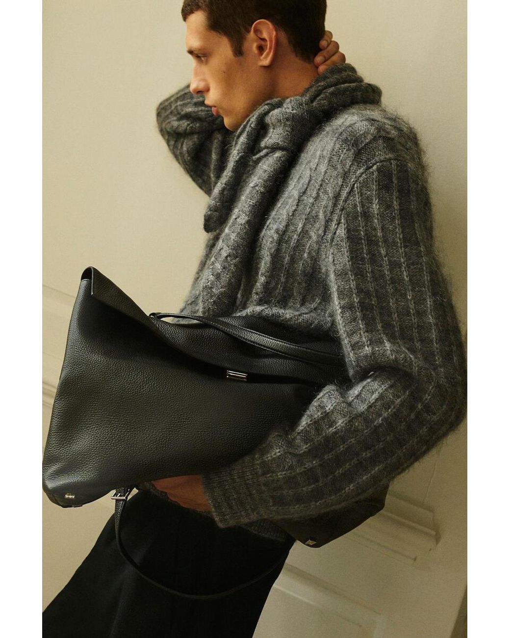 COS Gray Cable-Knit Sweater for men