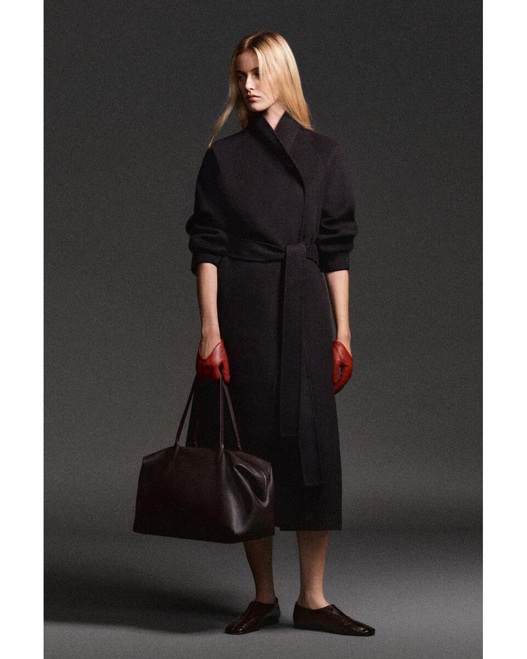 COS Black Shawl-Collar Double-Faced Wool Long Coat