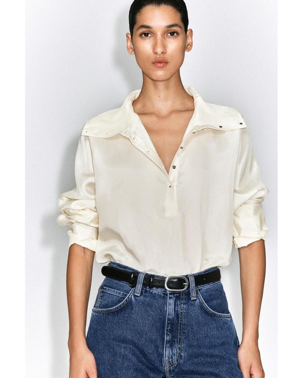 COS Natural Stud-Detail Turtleneck Blouse