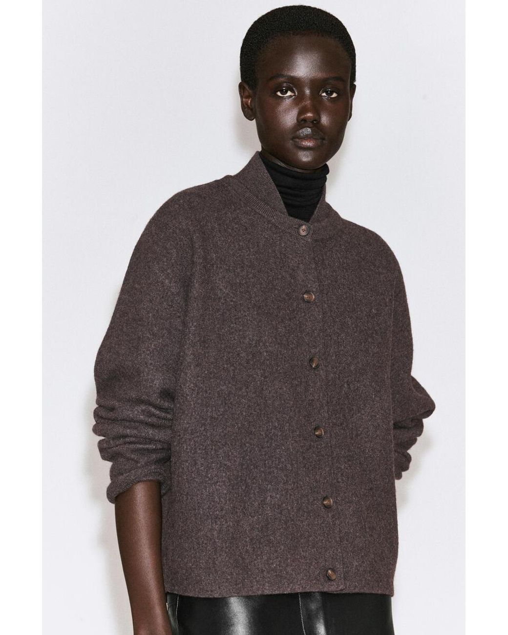 COS Brown Layered-Collar Boiled Wool Cardigan