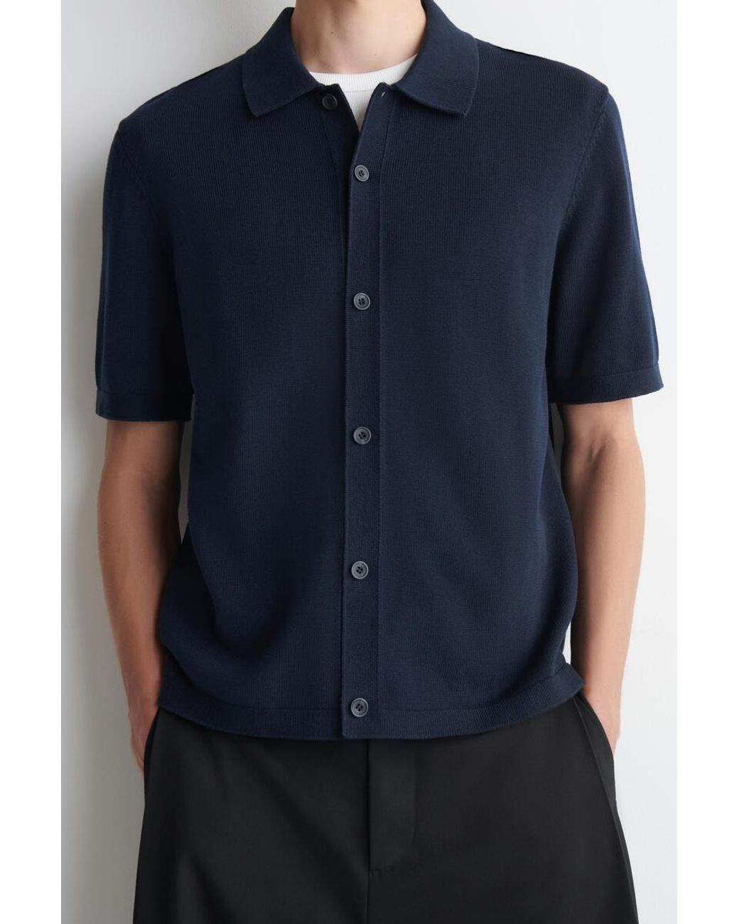 COS Blue Knitted Cotton Shirt for men