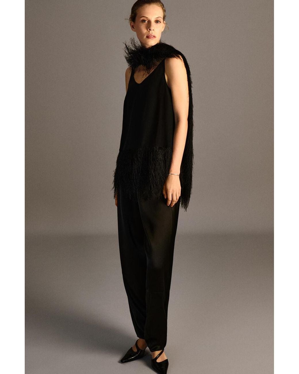 COS Black Satin Barrel-Leg Pants