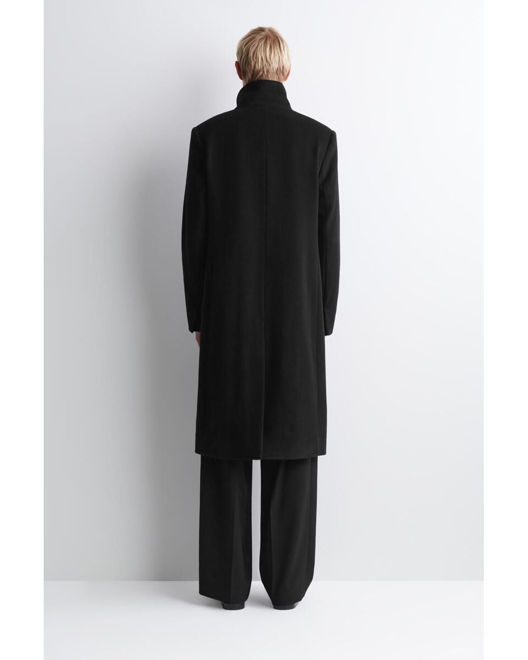 COS Black Tailored Wool Funnel-Neck Coat for men