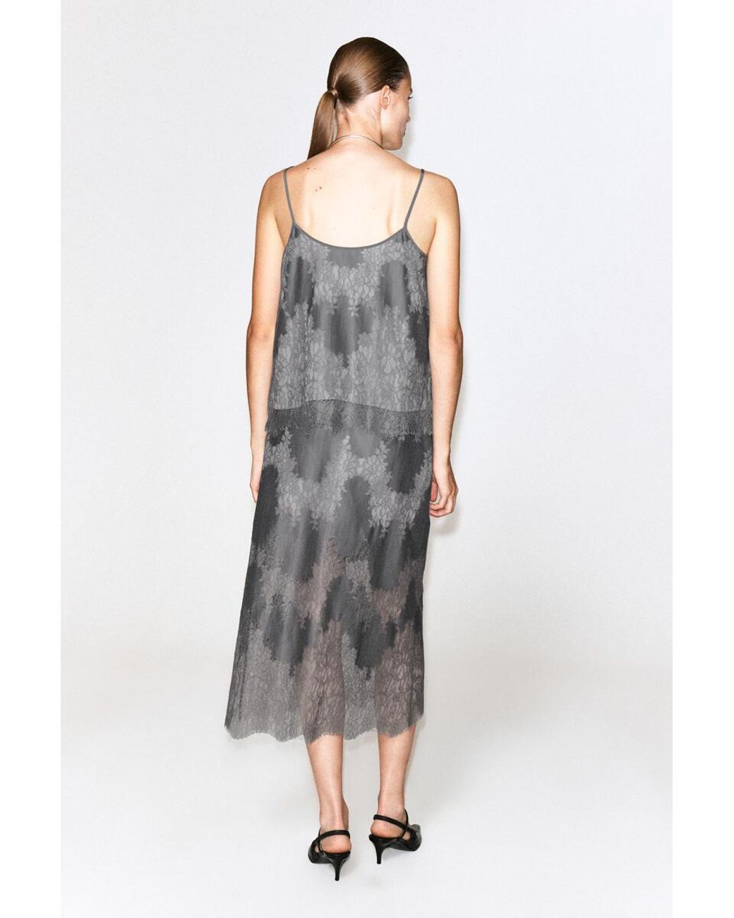 COS Gray Lace-Overlay Cami Top