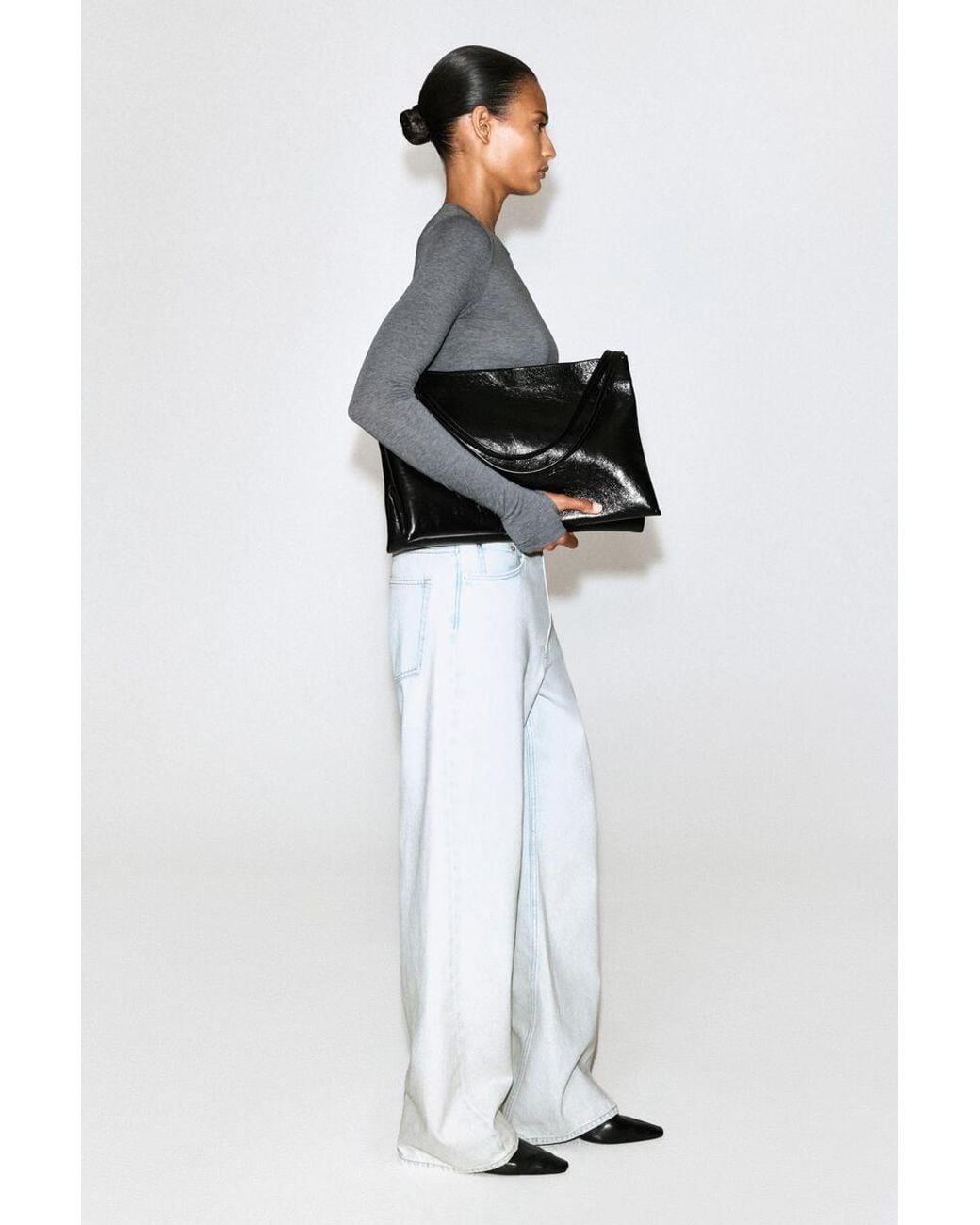 COS Gray Cotton Long-Sleeved Top