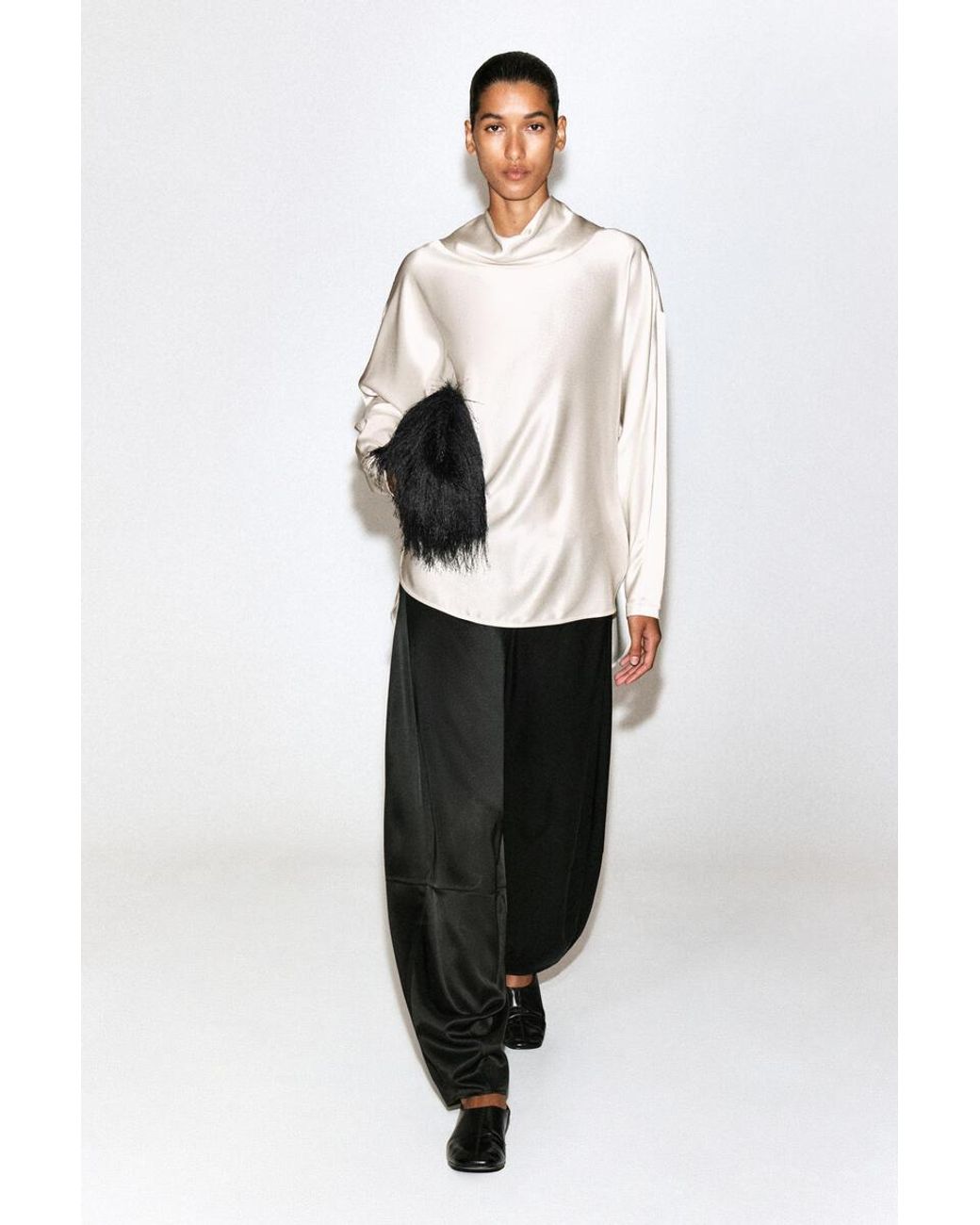 COS White Cowl-Neck Satin Blouse