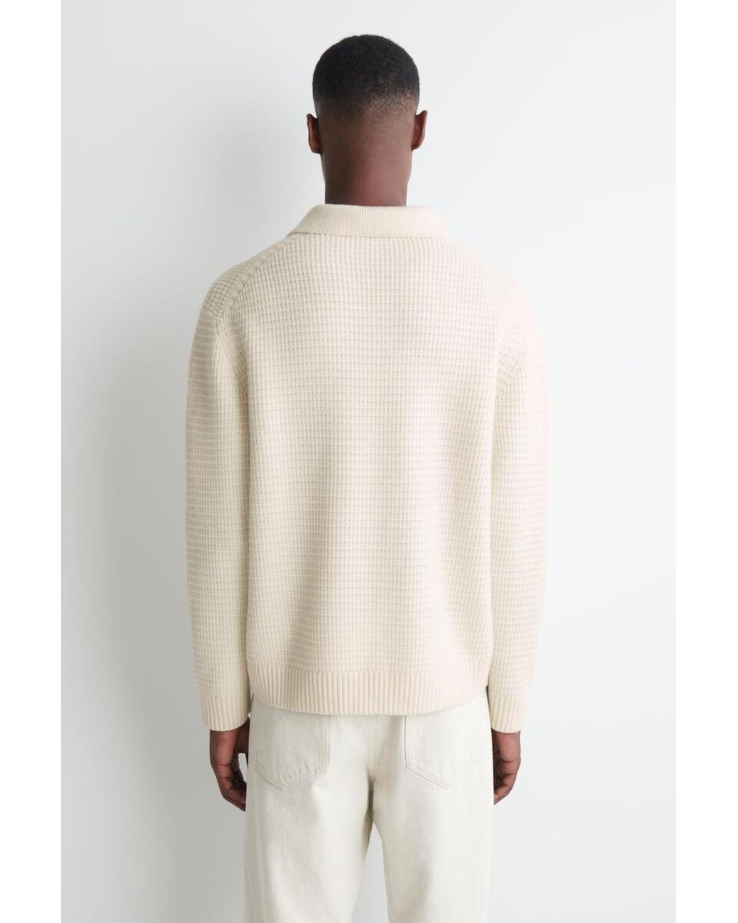 COS White Waffle-Knit Wool Polo Sweater for men