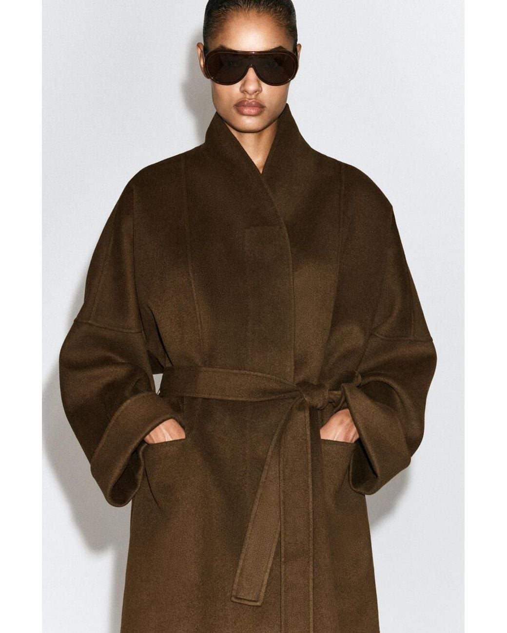 COS Brown Oversized Double-Faced Wool Shawl Coat