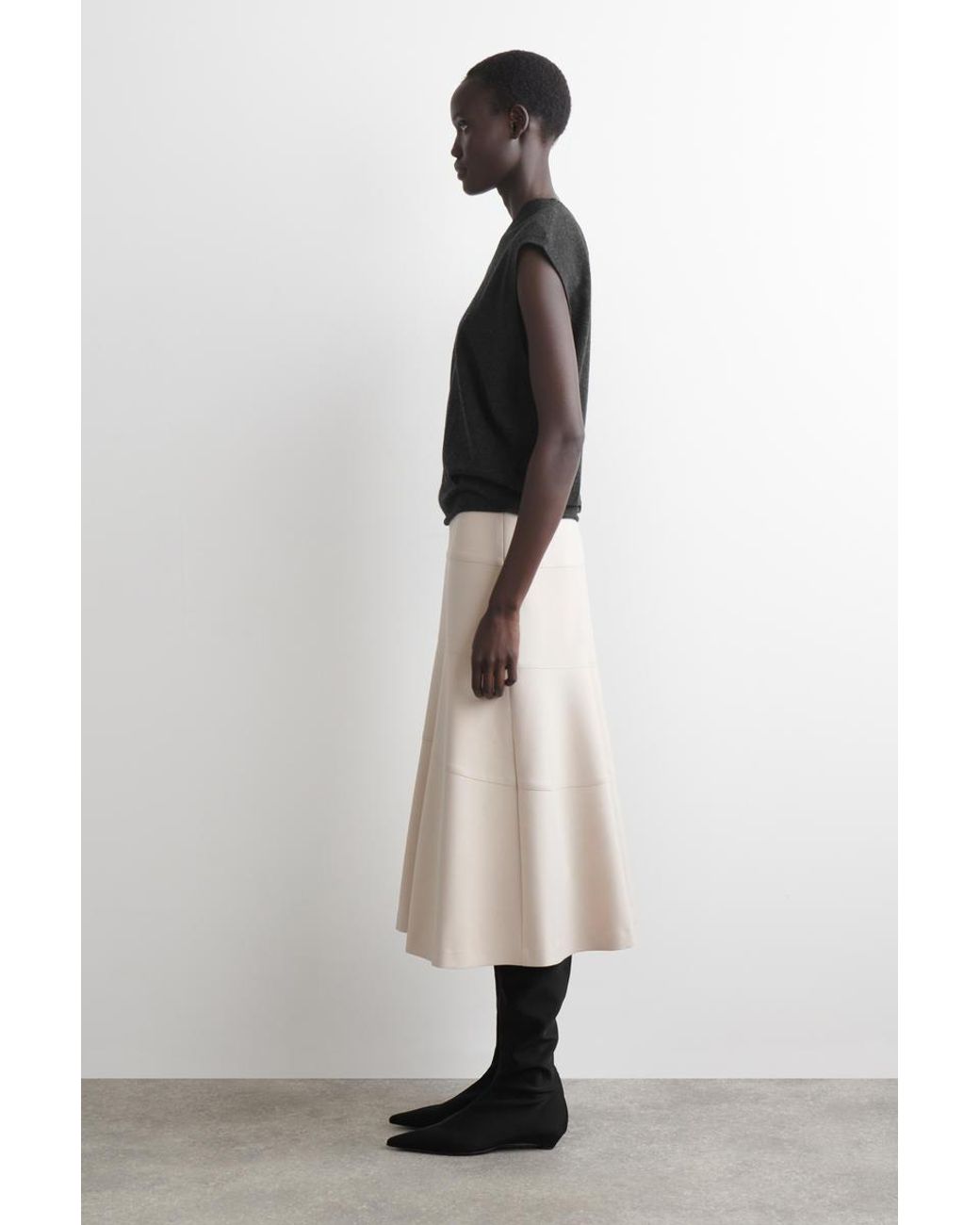 COS White Curved A-Line Midi Skirt