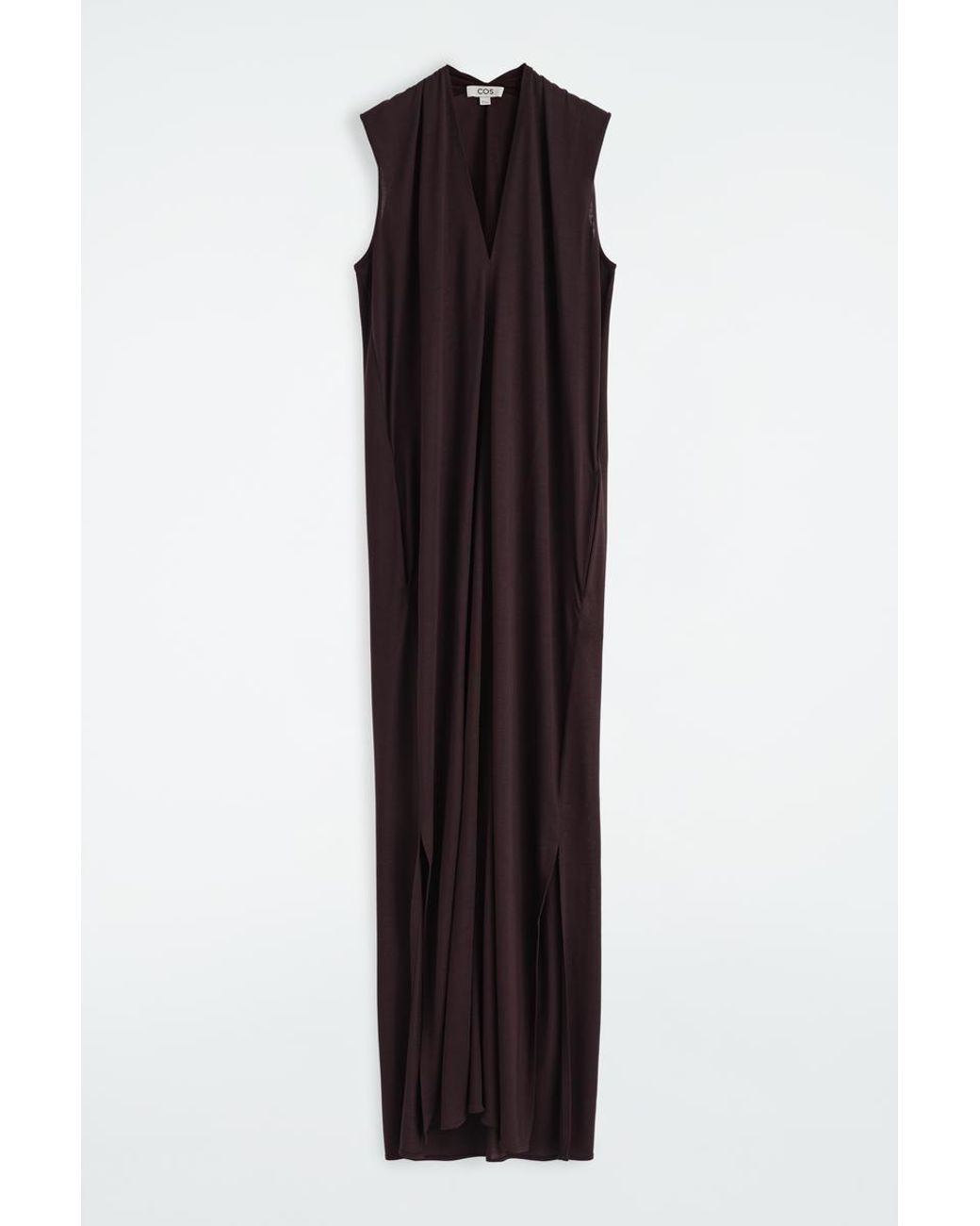 COS Draped V-neck Maxi Dress in Brown