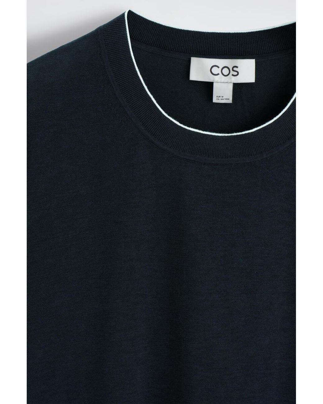 COS Blue Contrast-Tipped Silk-Cotton T-Shirt for men