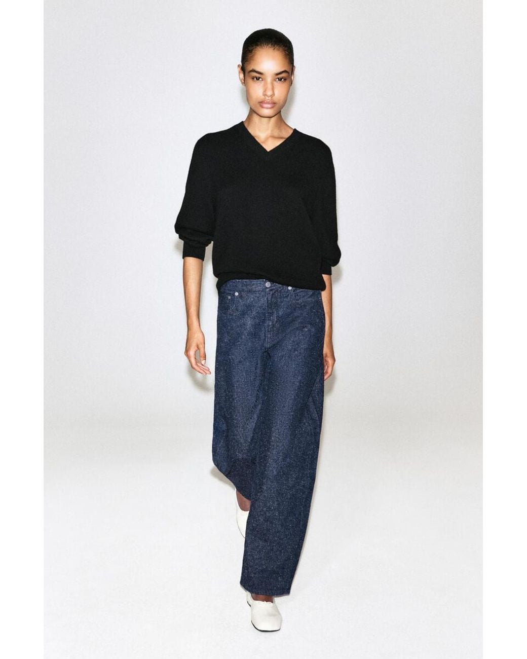 COS Blue Inlet Bouclé Curved-Leg Jeans