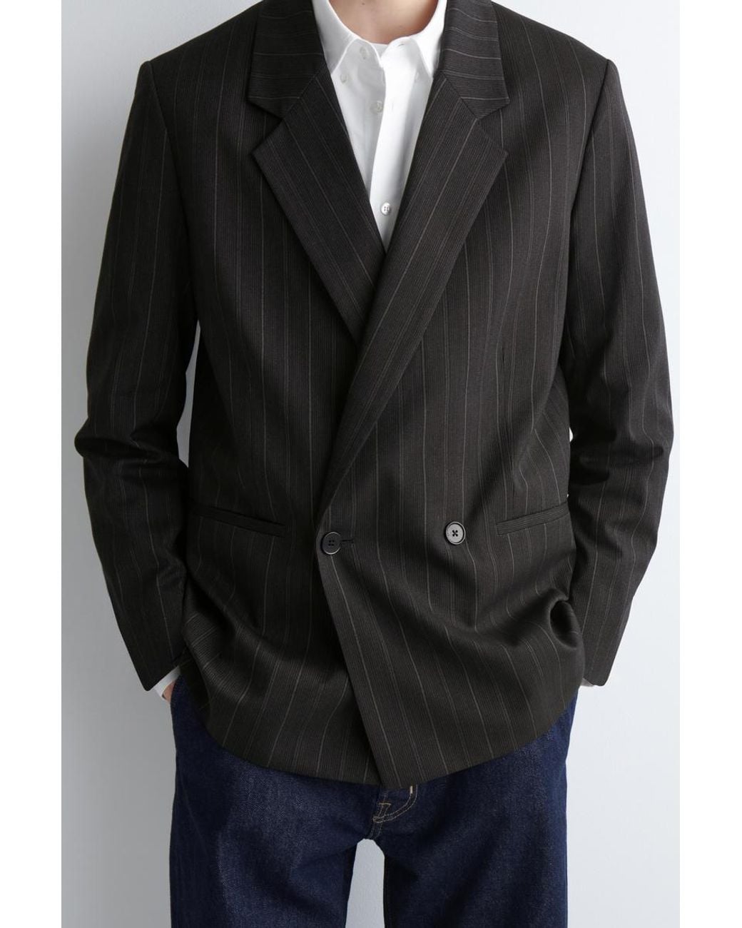 COS Black Pinstriped Double-Breasted Blazer for men