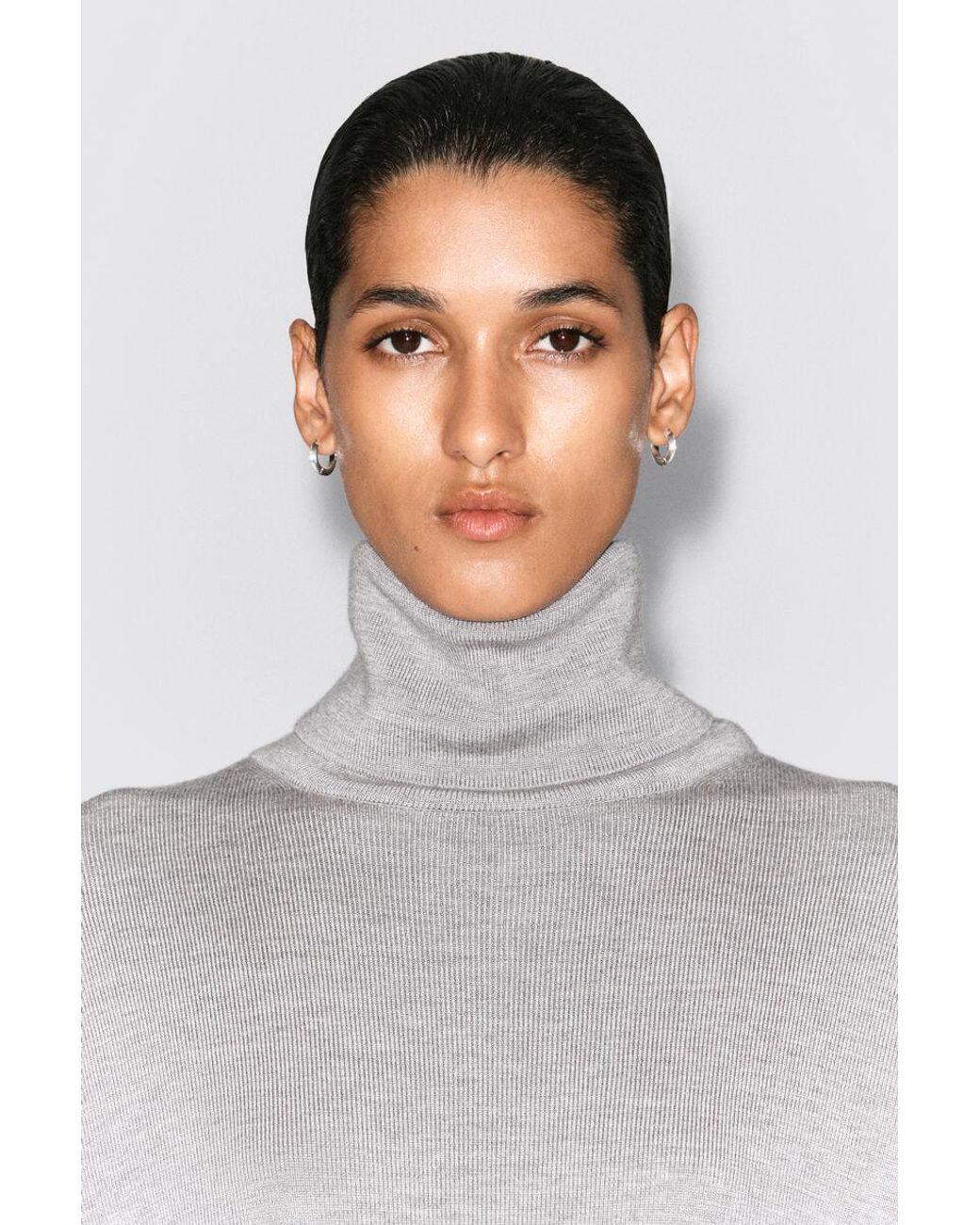 COS Gray Merino Wool Roll-Neck Sweater