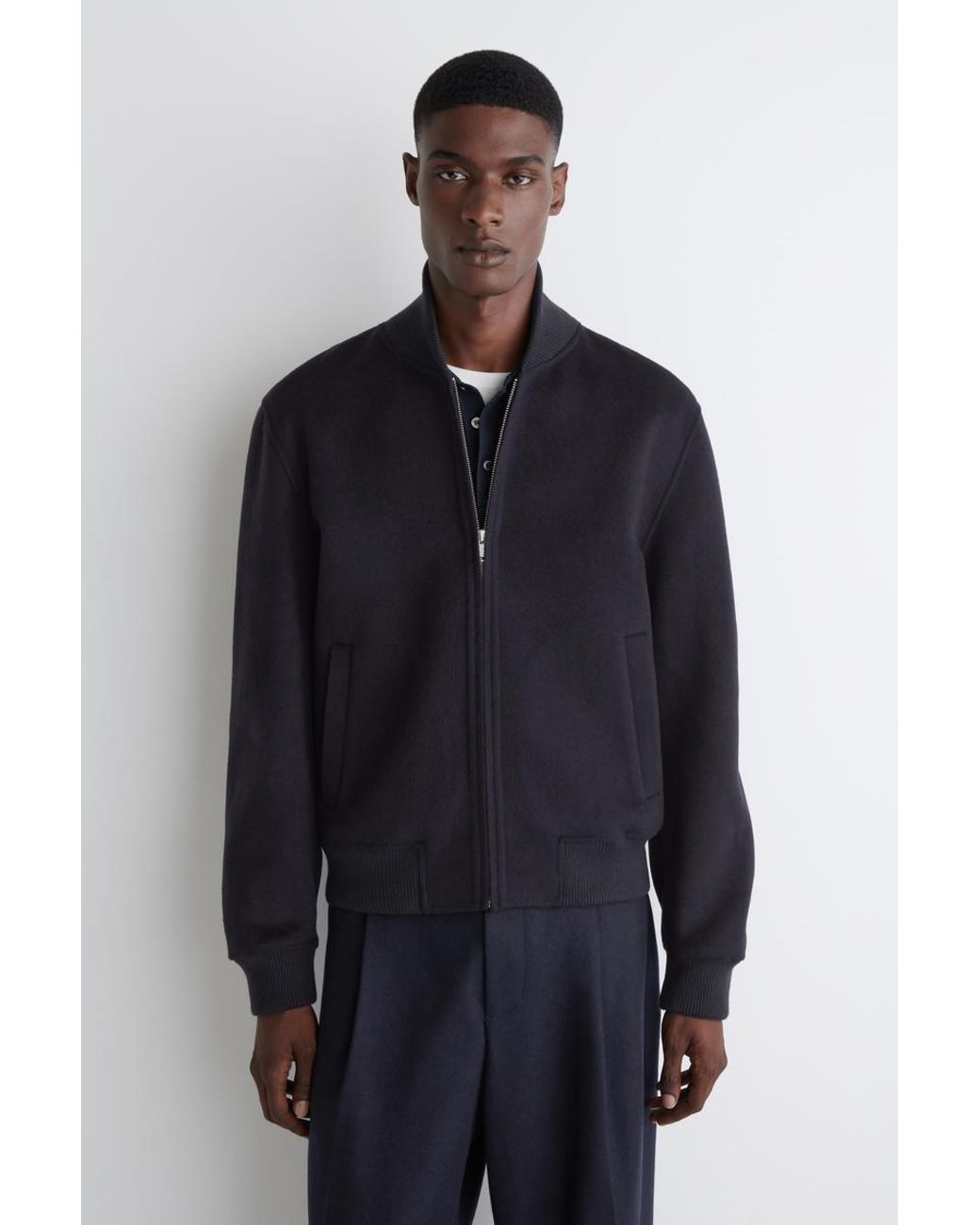 COS Double-Faced Wool Bomber Jacket in Blue for Men | Lyst