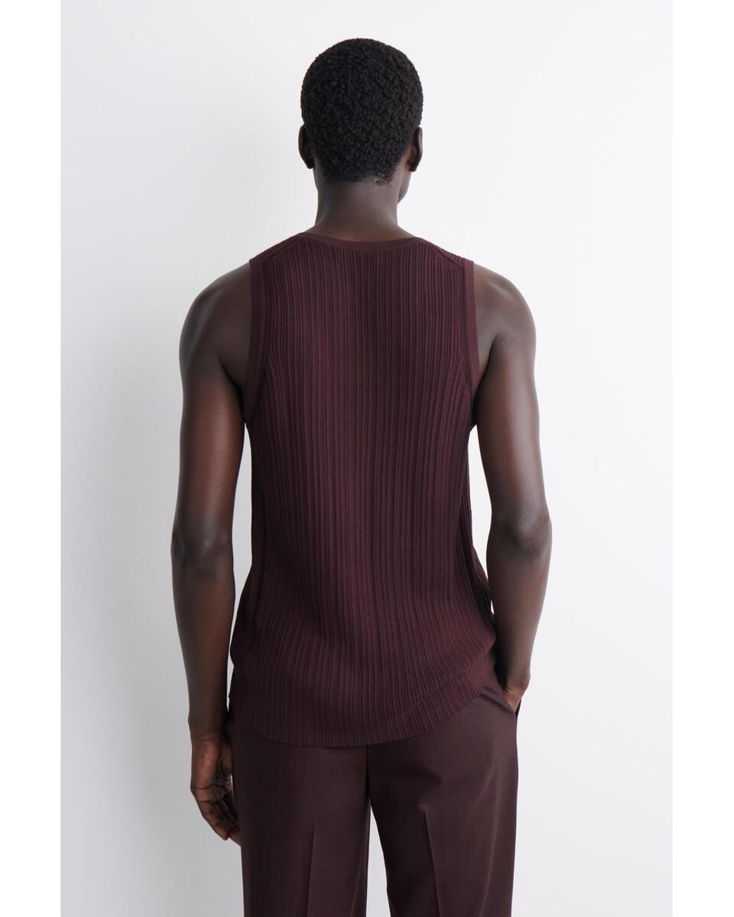 COS Purple Silk-Cotton Henley Tank Top for men