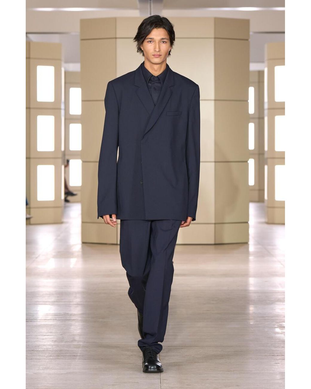 COS Blue Slim Double-Breasted Wool Blazer for men