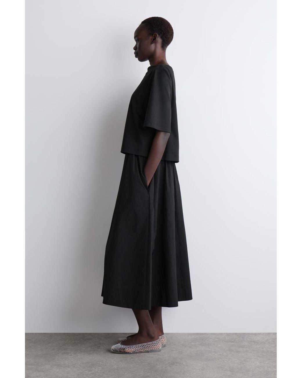 COS Layered Boat-Neck Midi Dress in Black | Lyst