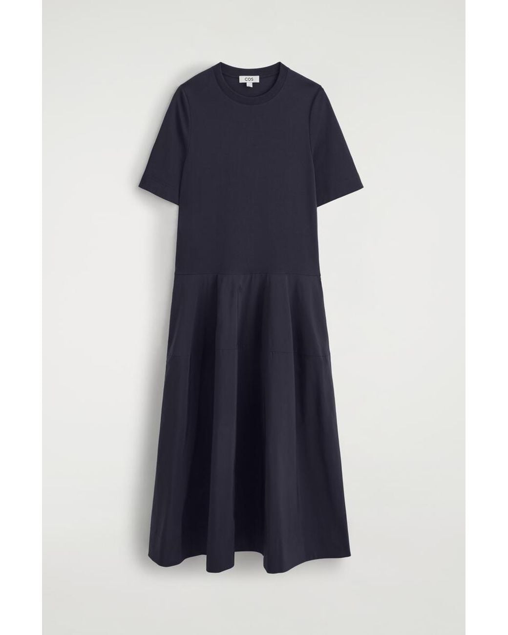 COS Blue Dropped-Waist Contrast-Panel Midi Dress