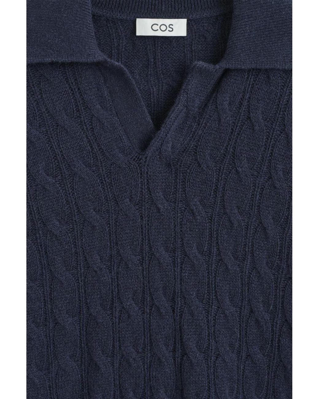 COS Blue Cable-Knit Pure Cashmere Polo Sweater for men