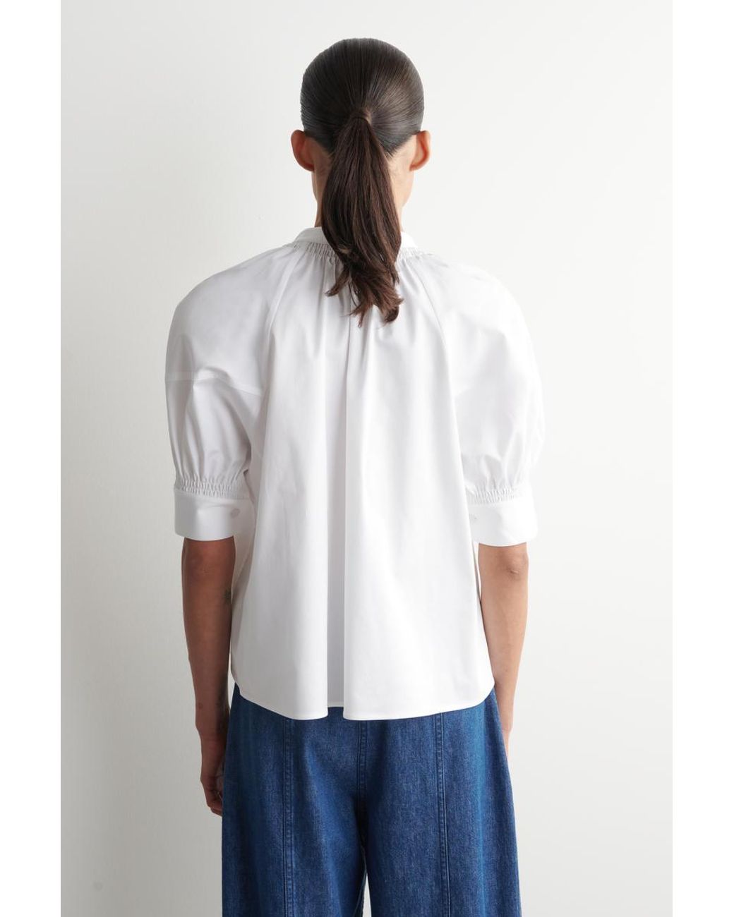 COS White Smocked Puff-Sleeve Blouse