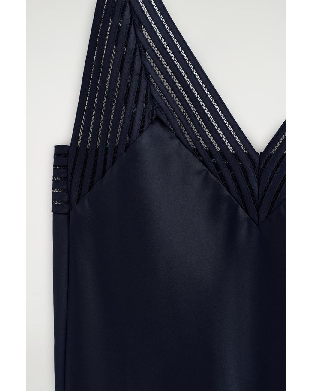 COS Blue Open-Stitch Satin Slip Dress