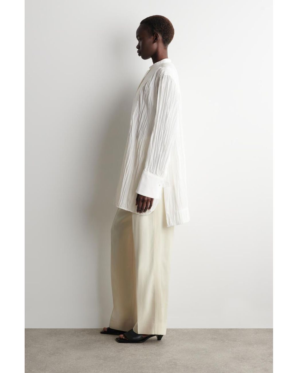 COS White Bib-Front Crinkled-Cotton Shirt