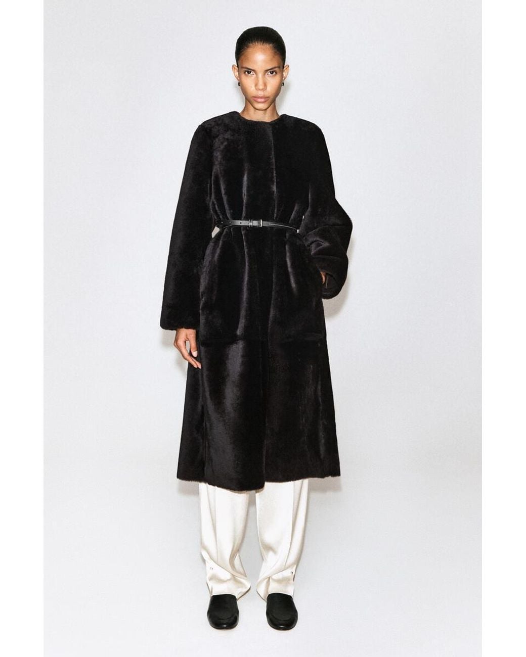 COS Black Collarless Shearling Coat