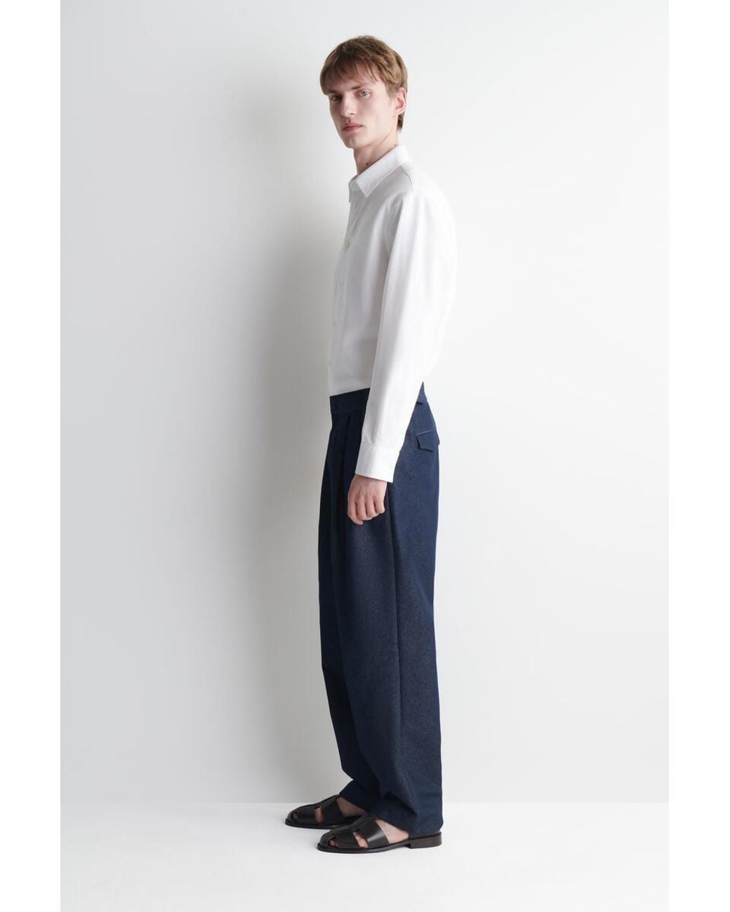 COS Blue Denim-Effect Relaxed-Fit Tapered Pants for men