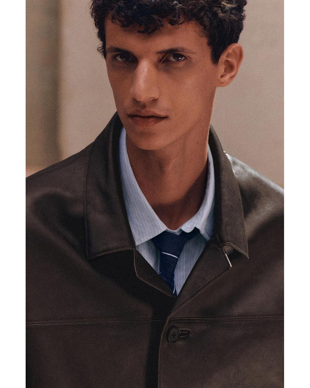 COS Brown Leather Blazer Bomber Jacket for men