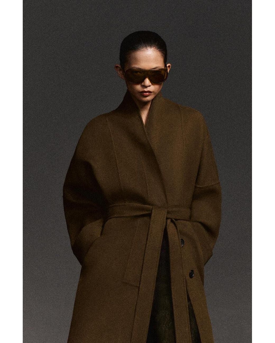 COS Brown Oversized Double-Faced Wool Shawl Coat